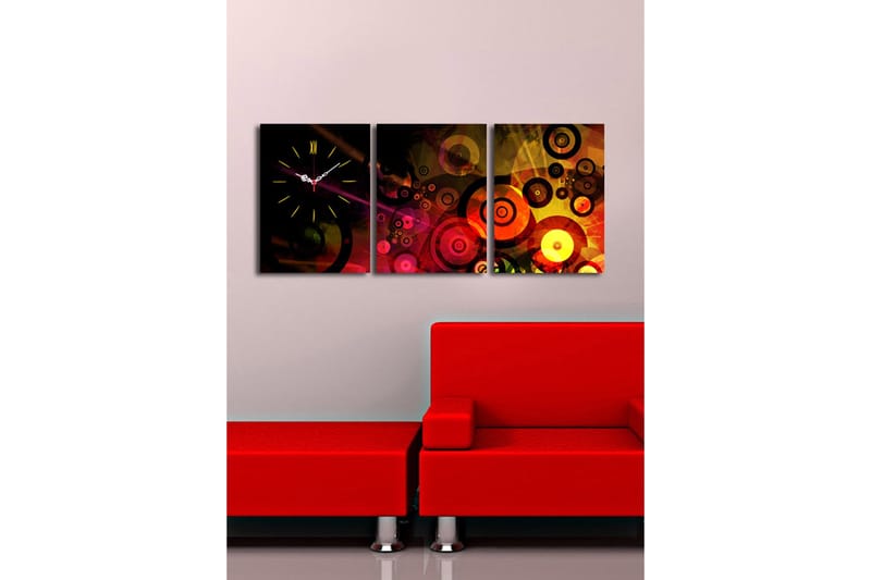 Dekorativt Canvas Maleri med Ur 3 Dele - Flerfarvet - Boligtilbehør - Vægdekoration - Vægure & Ure