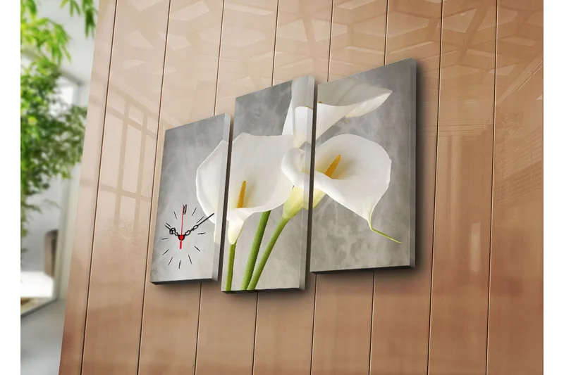 Dekorativt Canvas Maleri med Ur 3 Dele, Flerfarvet
