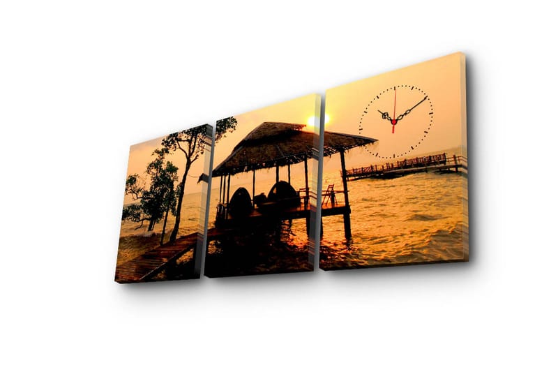 Dekorativt Canvas Maleri med Ur 3 Dele - Flerfarvet - Boligtilbehør - Vægdekoration - Vægure & Ure