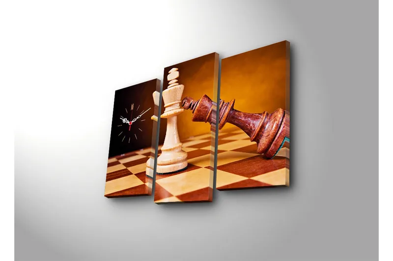 Dekorativt Canvas Maleri med Ur 3 Dele - Flerfarvet - Boligtilbehør - Vægdekoration - Vægure & Ure