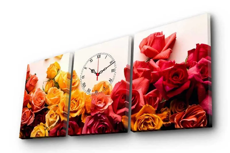 Dekorativt Canvas Maleri med Ur 3 Dele, Flerfarvet