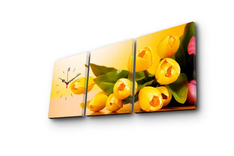 Dekorativt Canvas Maleri med Ur 3 Dele - Flerfarvet - Boligtilbehør - Vægdekoration - Vægure & Ure