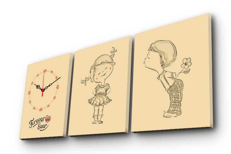 Dekorativt Canvas Maleri med Ur 3 Dele, Flerfarvet