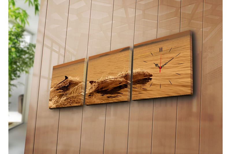 Dekorativt Canvas Maleri med Ur 3 Dele, Flerfarvet