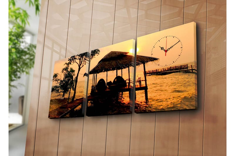 Dekorativt Canvas Maleri med Ur 3 Dele, Flerfarvet