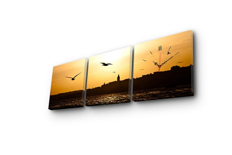 Dekorativt Canvas Maleri med Ur 3 Dele - Flerfarvet - Boligtilbehør - Vægdekoration - Vægure & Ure