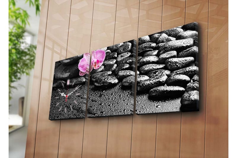 Dekorativt Canvas Maleri med Ur 3 Dele, Flerfarvet