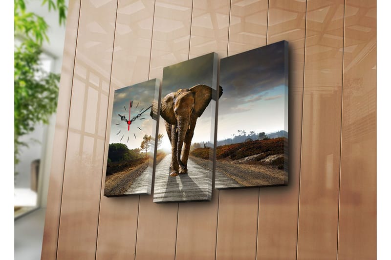 Dekorativt Canvas Maleri med Ur 3 Dele, Flerfarvet