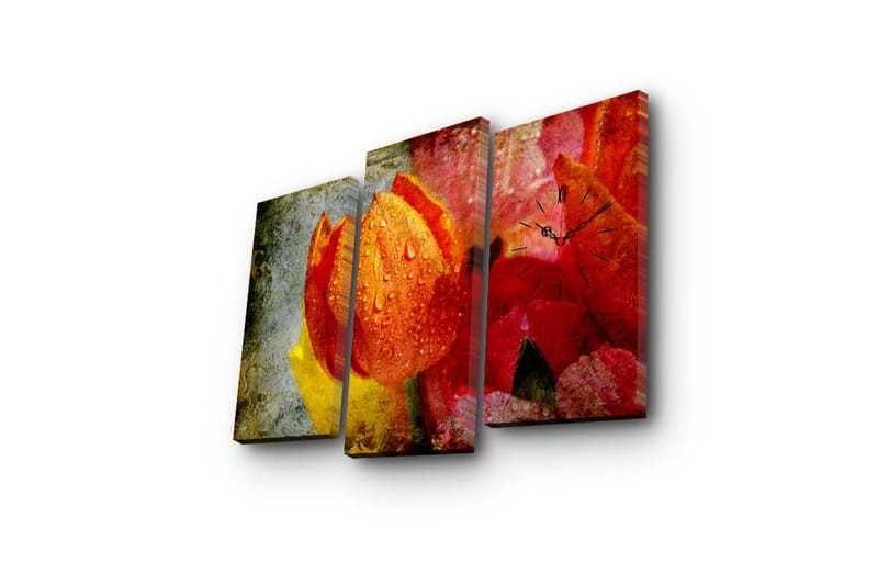 Dekorativt Canvas Maleri med Ur 3 Dele - Flerfarvet - Boligtilbehør - Vægdekoration - Vægure & Ure