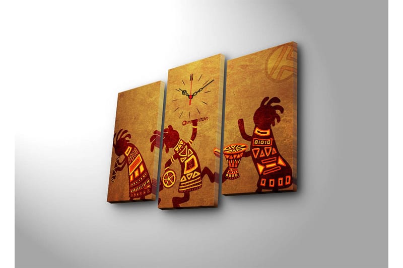 Dekorativt Canvas Maleri med Ur 3 Dele - Flerfarvet - Boligtilbehør - Vægdekoration - Vægure & Ure