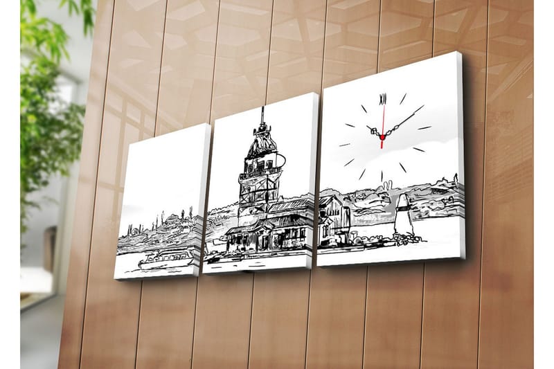 Dekorativt Canvas Maleri med Ur 3 Dele, Flerfarvet
