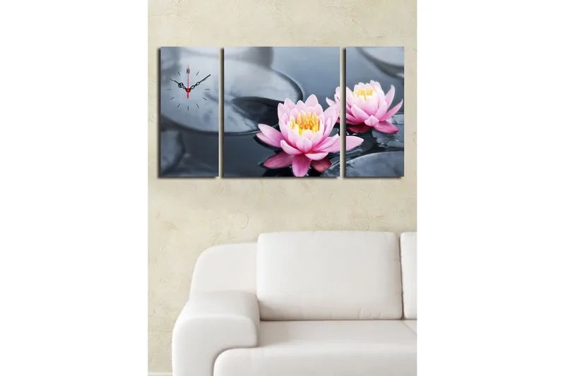 Dekorativt Canvas Maleri med Ur 3 Dele - Flerfarvet - Boligtilbehør - Vægdekoration - Vægure & Ure