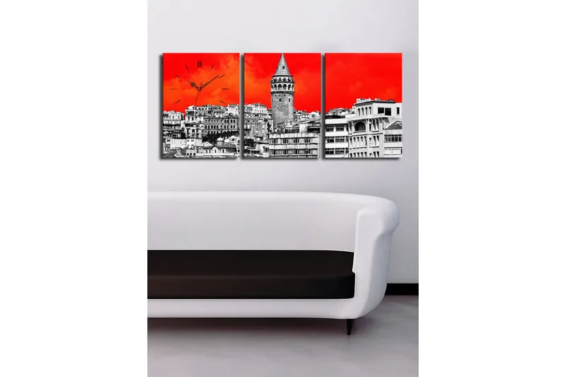 Dekorativt Canvas Maleri med Ur 3 Dele - Flerfarvet - Boligtilbehør - Vægdekoration - Vægure & Ure