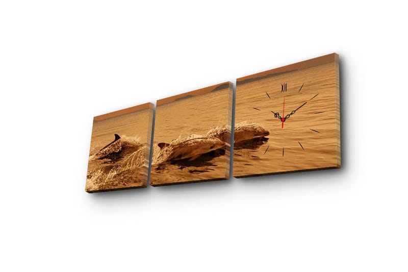 Dekorativt Canvas Maleri med Ur 3 Dele - Flerfarvet - Boligtilbehør - Vægdekoration - Vægure & Ure