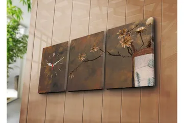 Dekorativt Canvas Maleri med Ur 3 Dele - Flerfarvet - Boligtilbehør - Vægdekoration - Vægure & Ure