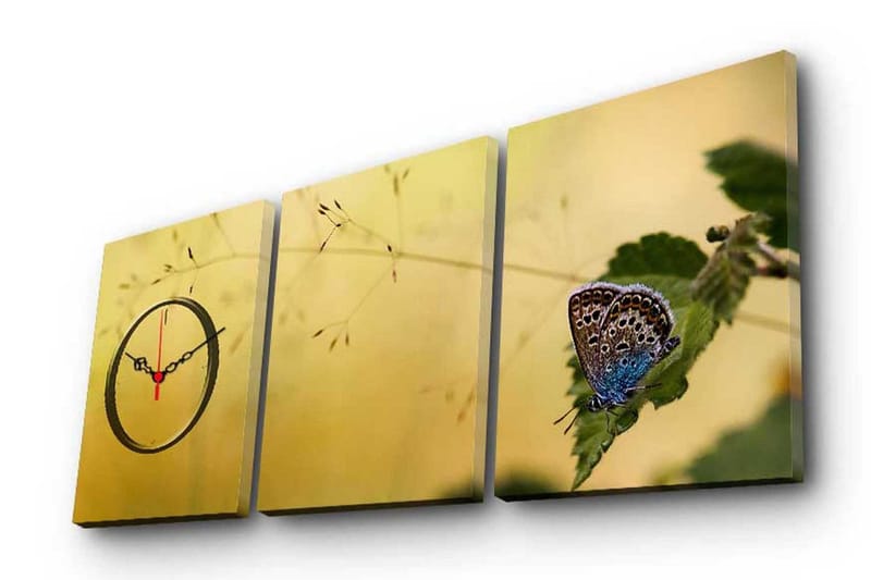 Dekorativt Canvas Maleri med Ur 3 Dele, Flerfarvet
