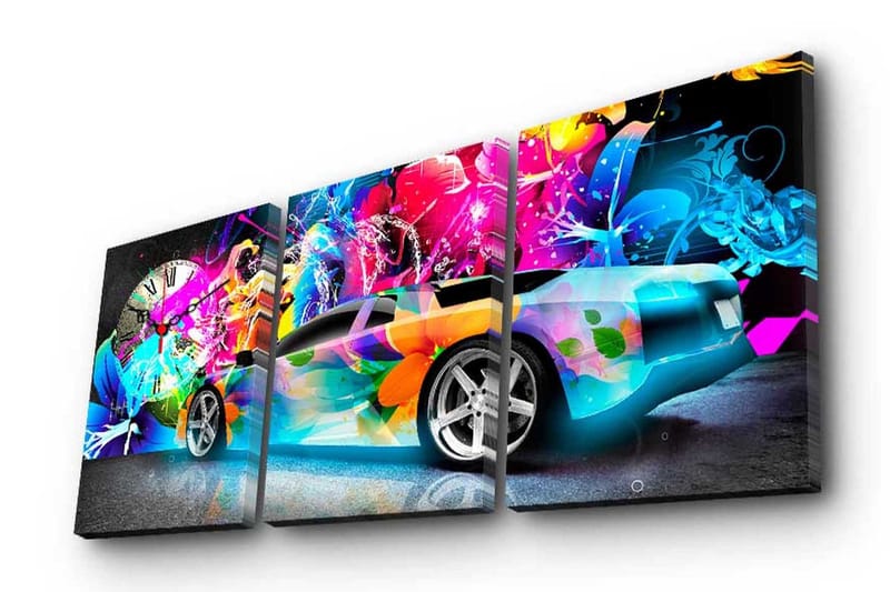 Dekorativt Canvas Maleri med Ur 3 Dele, Flerfarvet