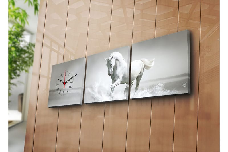 Dekorativt Canvas Maleri med Ur 3 Dele, Flerfarvet