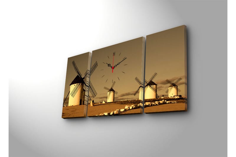 Dekorativt Canvas Maleri med Ur 3 Dele - Flerfarvet - Boligtilbehør - Vægdekoration - Vægure & Ure