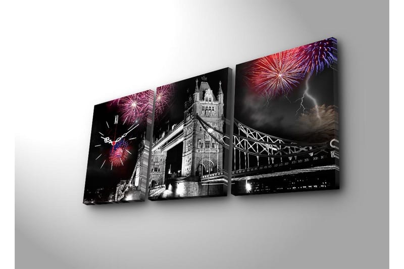 Dekorativt Canvas Maleri med Ur 3 Dele - Flerfarvet - Boligtilbehør - Vægdekoration - Vægure & Ure