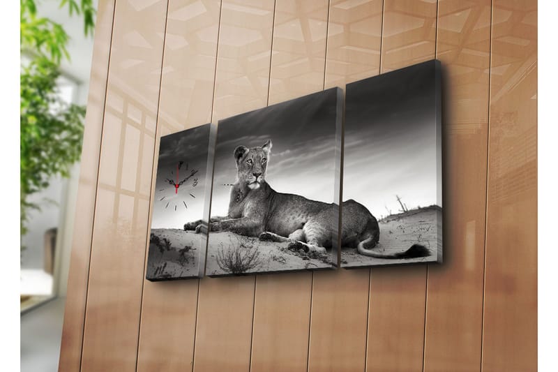 Dekorativt Canvas Maleri med Ur 3 Dele, Flerfarvet