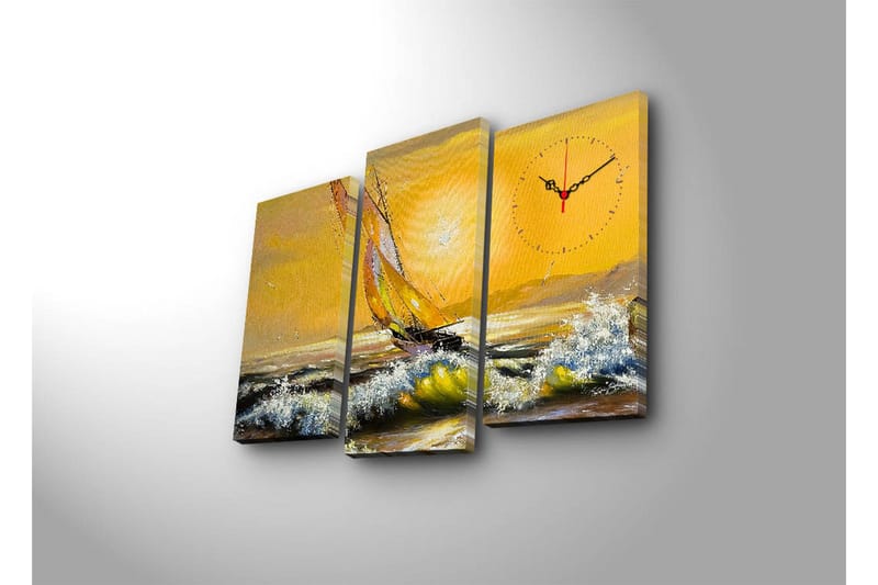 Dekorativt Canvas Maleri med Ur 3 Dele - Flerfarvet - Boligtilbehør - Vægdekoration - Vægure & Ure