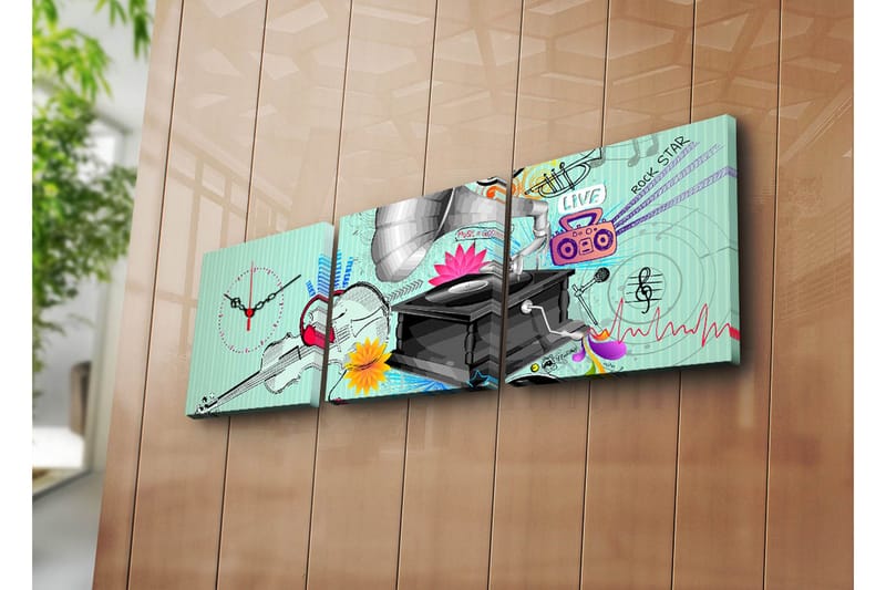 Dekorativt Canvas Maleri med Ur 3 Dele, Flerfarvet