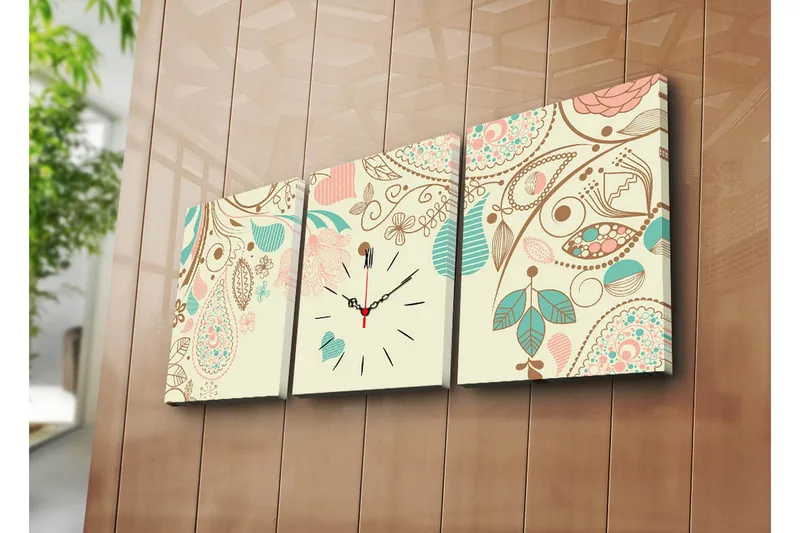 Dekorativt Canvas Maleri med Ur 3 Dele, Flerfarvet