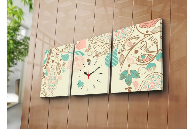 Dekorativt Canvas Maleri med Ur 3 Dele, Flerfarvet