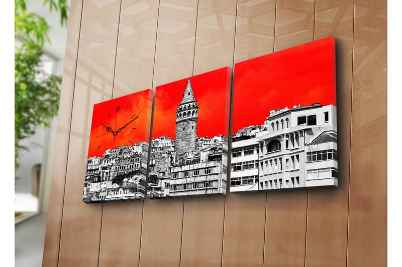 Dekorativt Canvas Maleri med Ur 3 Dele, Flerfarvet