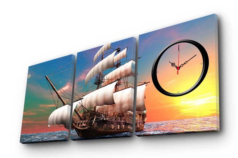 Dekorativt Canvas Maleri med Ur 3 Dele, Flerfarvet