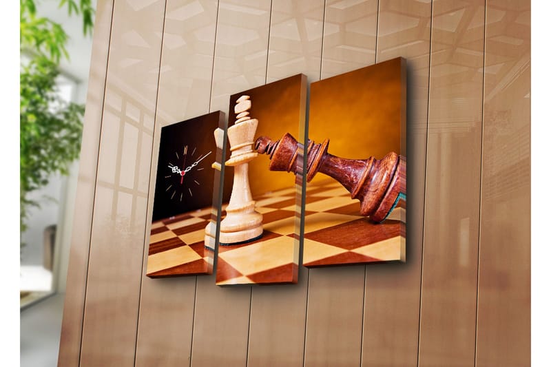 Dekorativt Canvas Maleri med Ur 3 Dele, Flerfarvet