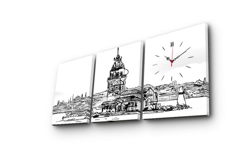 Dekorativt Canvas Maleri med Ur 3 Dele - Flerfarvet - Boligtilbehør - Vægdekoration - Vægure & Ure