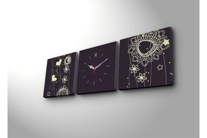 Dekorativt Canvas Maleri med Ur 3 Dele - Flerfarvet - Boligtilbehør - Vægdekoration - Vægure & Ure