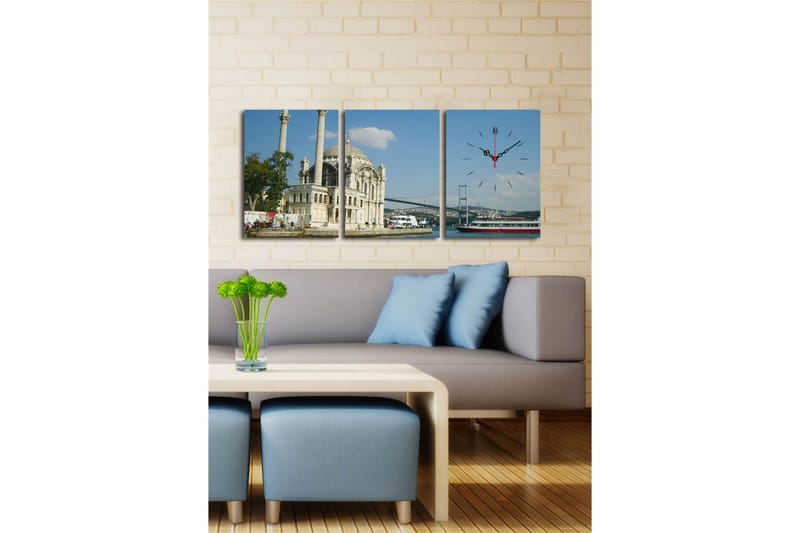 Dekorativt Canvas Maleri med Ur 3 Dele - Flerfarvet - Boligtilbehør - Vægdekoration - Vægure & Ure