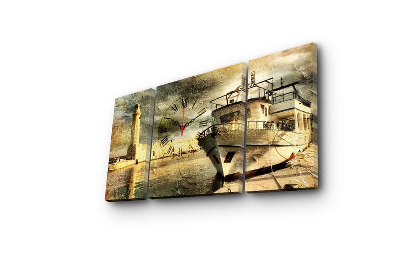 Dekorativt Canvas Maleri med Ur 3 Dele - Flerfarvet - Boligtilbehør - Vægdekoration - Vægure & Ure