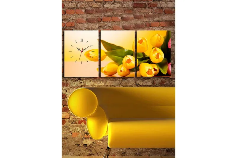 Dekorativt Canvas Maleri med Ur 3 Dele - Flerfarvet - Boligtilbehør - Vægdekoration - Vægure & Ure