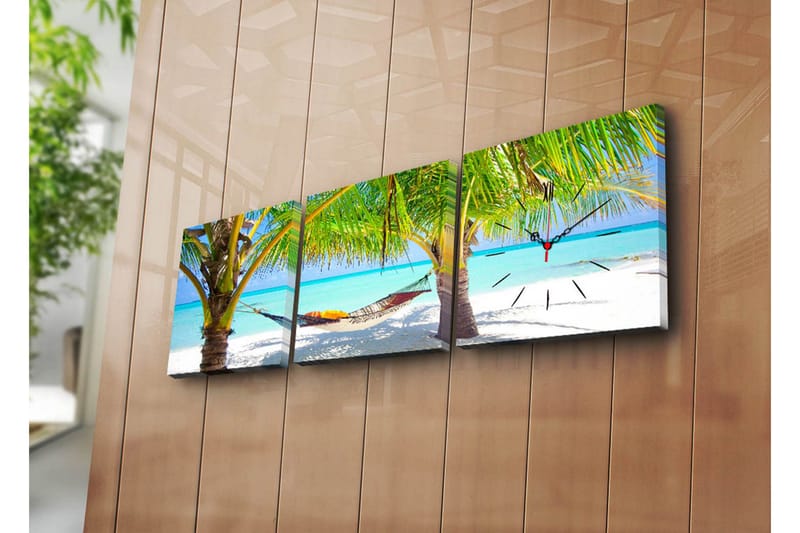 Dekorativt Canvas Maleri med Ur 3 Dele, Flerfarvet