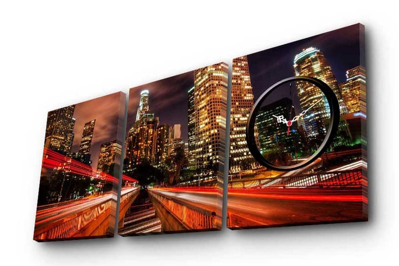 Dekorativt Canvas Maleri med Ur 3 Dele, Flerfarvet