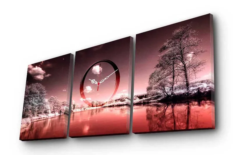 Dekorativt Canvas Maleri med Ur 3 Dele, Flerfarvet