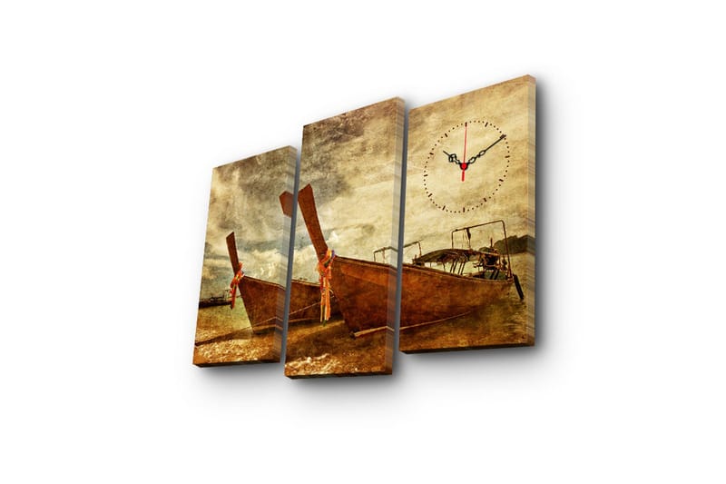 Dekorativt Canvas Maleri med Ur 3 Dele - Flerfarvet - Boligtilbehør - Vægdekoration - Vægure & Ure