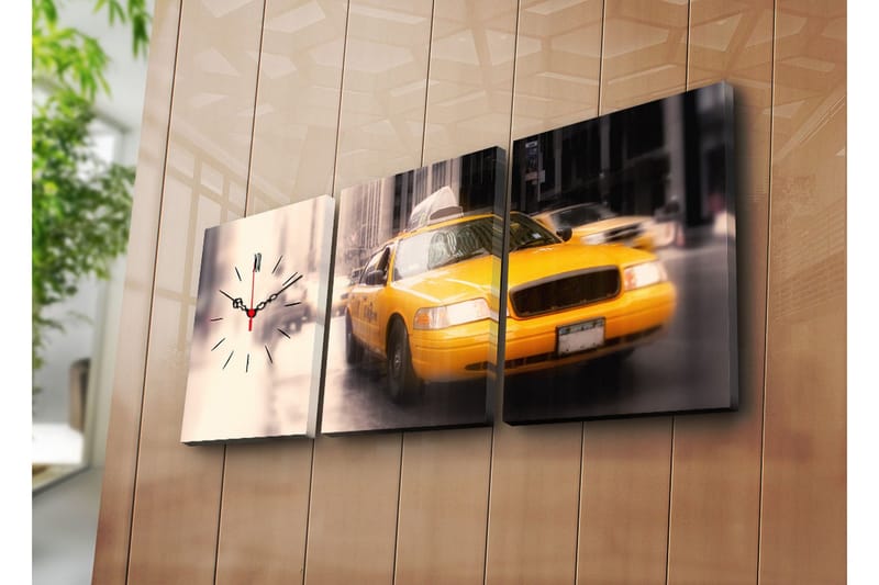 Dekorativt Canvas Maleri med Ur 3 Dele, Flerfarvet