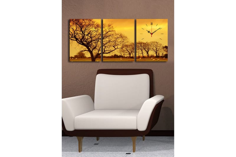 Dekorativt Canvas Maleri med Ur 3 Dele - Flerfarvet - Boligtilbehør - Vægdekoration - Vægure & Ure