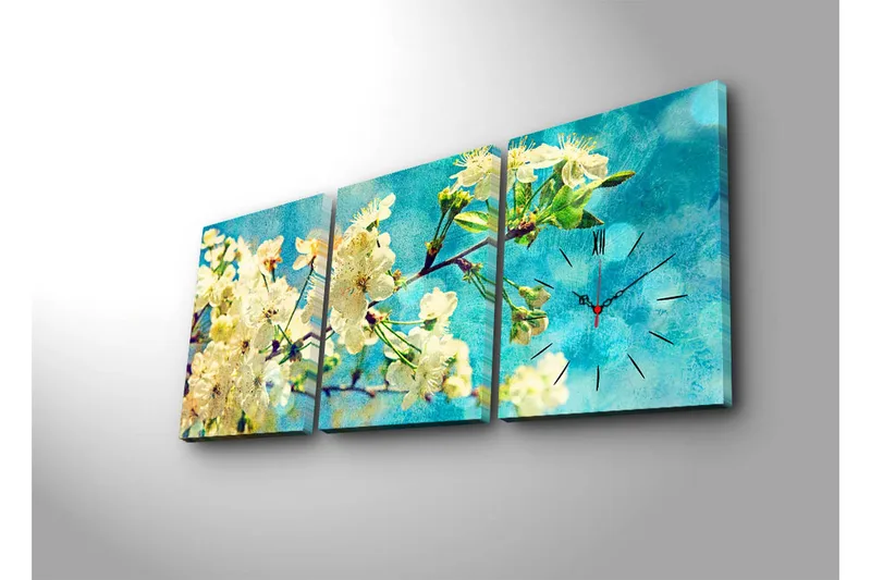 Dekorativt Canvas Maleri med Ur 3 Dele - Flerfarvet - Boligtilbehør - Vægdekoration - Vægure & Ure