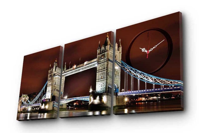 Dekorativt Canvas Maleri med Ur 3 Dele, Flerfarvet