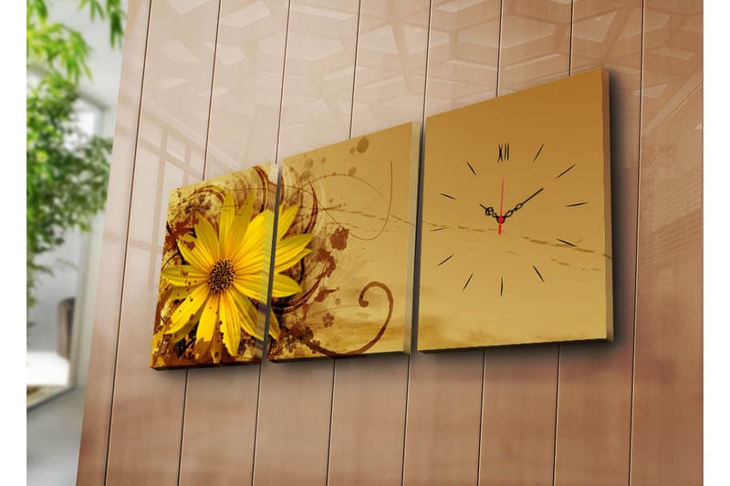 Dekorativt Canvas Maleri med Ur 3 Dele, Flerfarvet