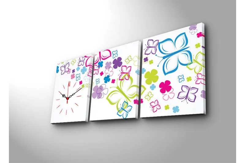 Dekorativt Canvas Maleri med Ur 3 Dele - Flerfarvet - Boligtilbehør - Vægdekoration - Vægure & Ure