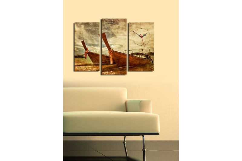 Dekorativt Canvas Maleri med Ur 3 Dele - Flerfarvet - Boligtilbehør - Vægdekoration - Vægure & Ure