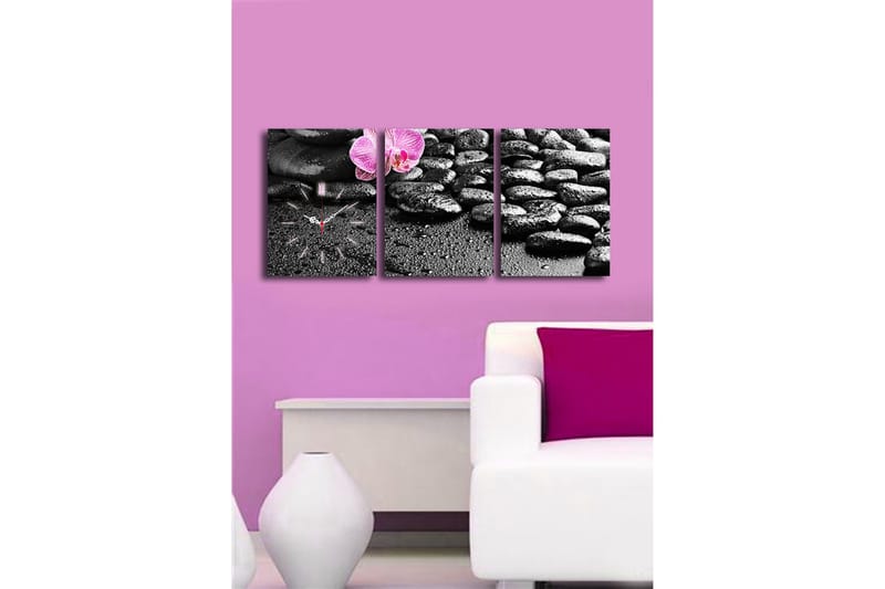 Dekorativt Canvas Maleri med Ur 3 Dele - Flerfarvet - Boligtilbehør - Vægdekoration - Vægure & Ure