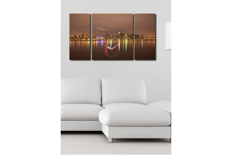 Dekorativt Canvas Maleri med Ur 3 Dele - Flerfarvet - Boligtilbehør - Vægdekoration - Vægure & Ure